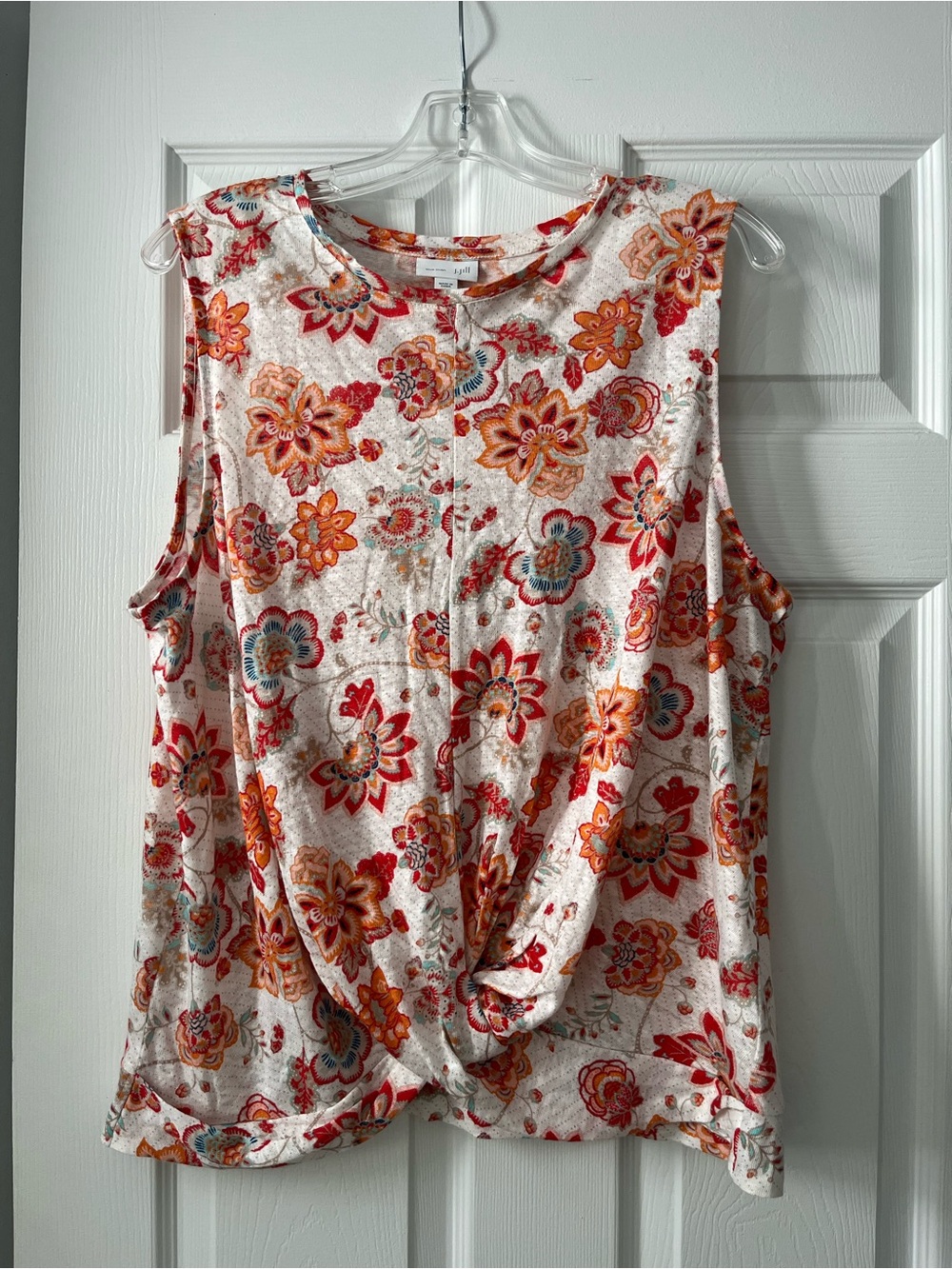 J. Jill Floral Twist-Front Tank Top in White, Orange & Red